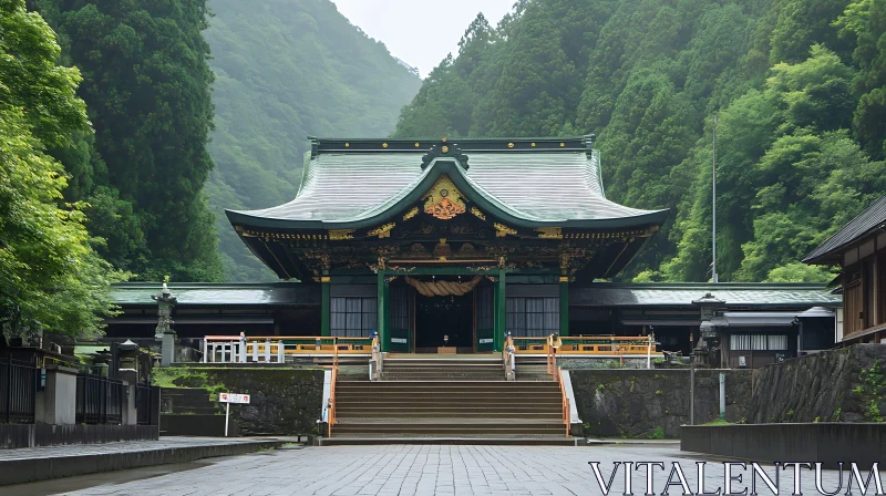 AI ART Serene Temple Amidst Green Mountains