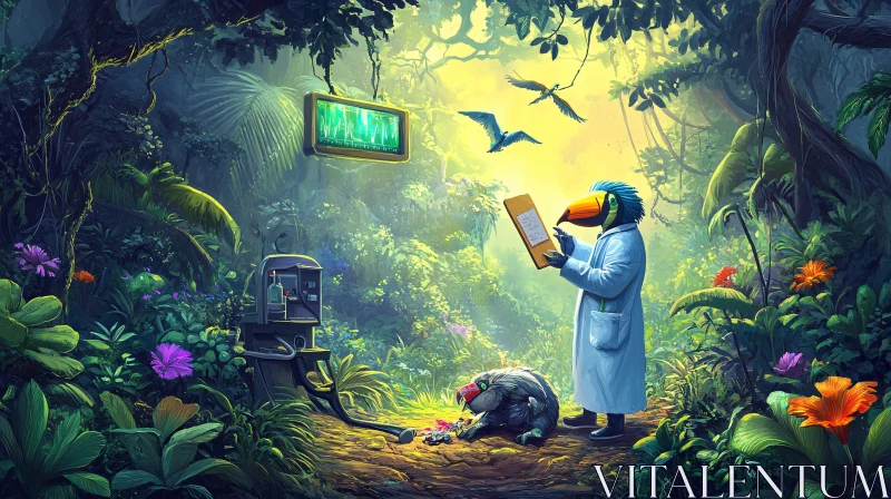 AI ART Toucan Scientist in Jungle Laboratory