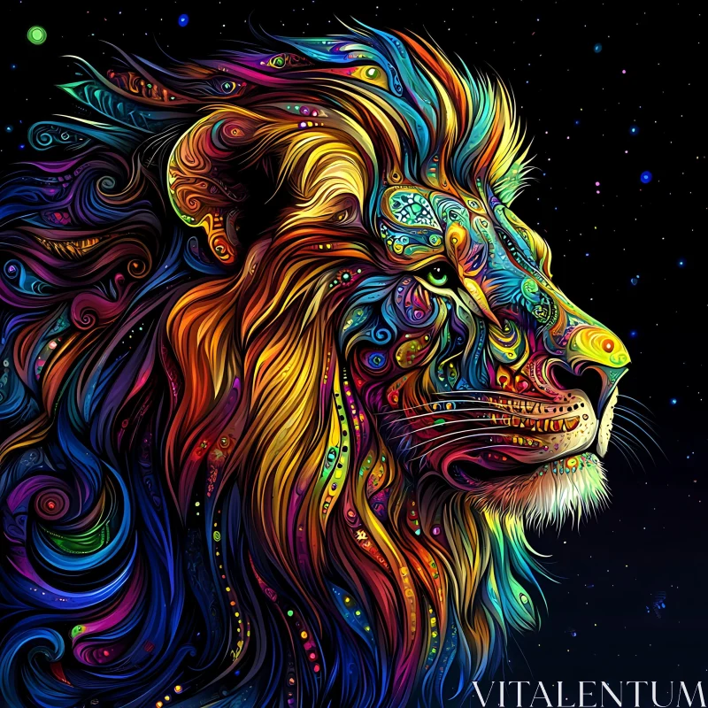 Abstract Lion Head with Rainbow Mane AI Image