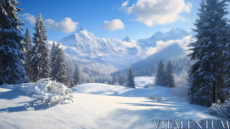 Snowy Peaks and Evergreen Forest AI Image