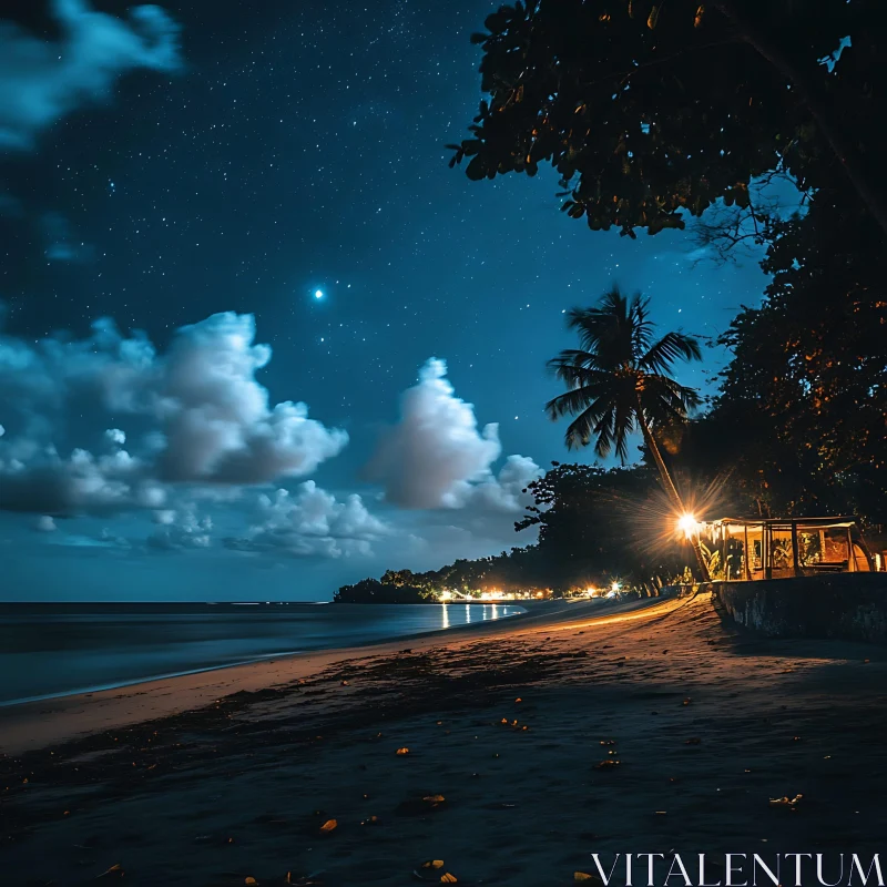 Coastal Tranquility at Nightfall AI Image