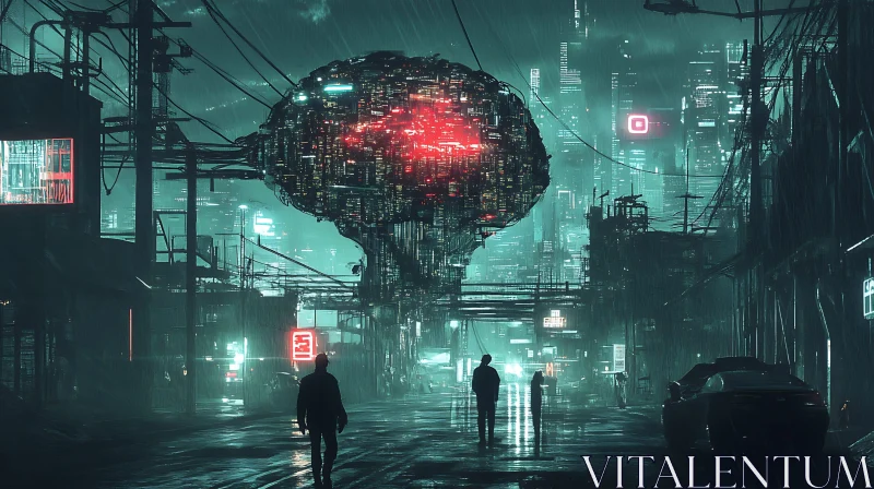 AI ART Rainy Futuristic City with People