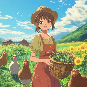 Cheerful Anime Girl on a Sunny Farm Day