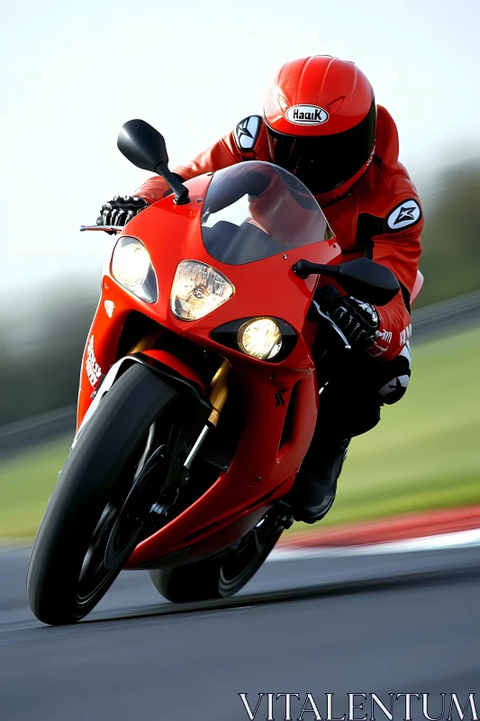 Dynamic Red Motorcycle Racing on Track AI Image