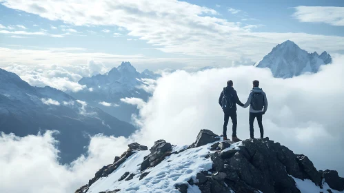 Two Friends on Mountain Peak