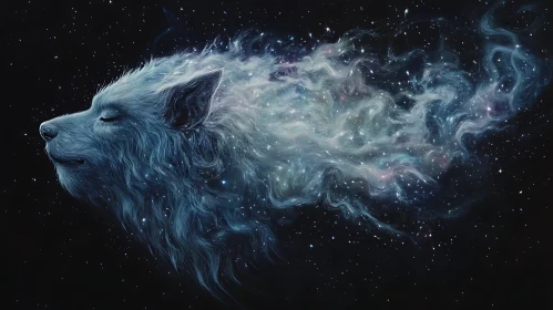 Cosmic Wolf Head in Starry Sky