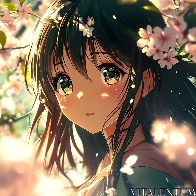 Anime Girl in Floral Surroundings AI Image