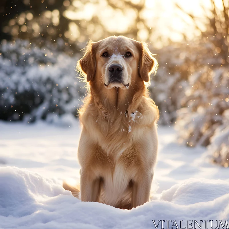 Majestic Golden Retriever in Snow AI Image