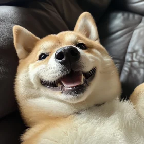 Happy Dog Lying on a Leather Couch