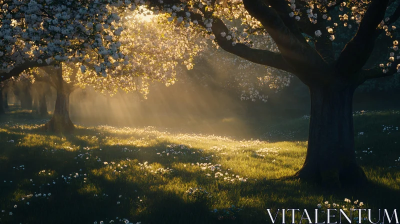 AI ART Sunlit Blossoming Meadow in Early Morning