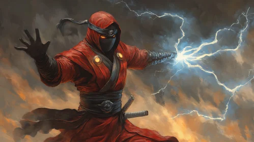 Red Ninja Wielding Electric Power