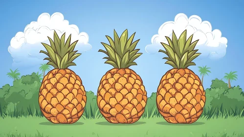 Three Pineapples in a Field Illustration