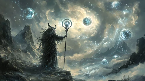 Enchanting Wizard and Celestial Landscape