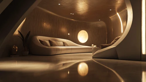 Cozy Futuristic Interior Room with Curved Furniture