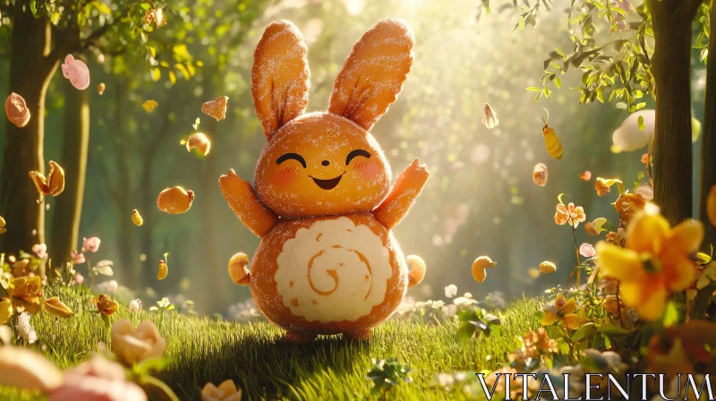 Happy Bunny in a Floral Paradise AI Image