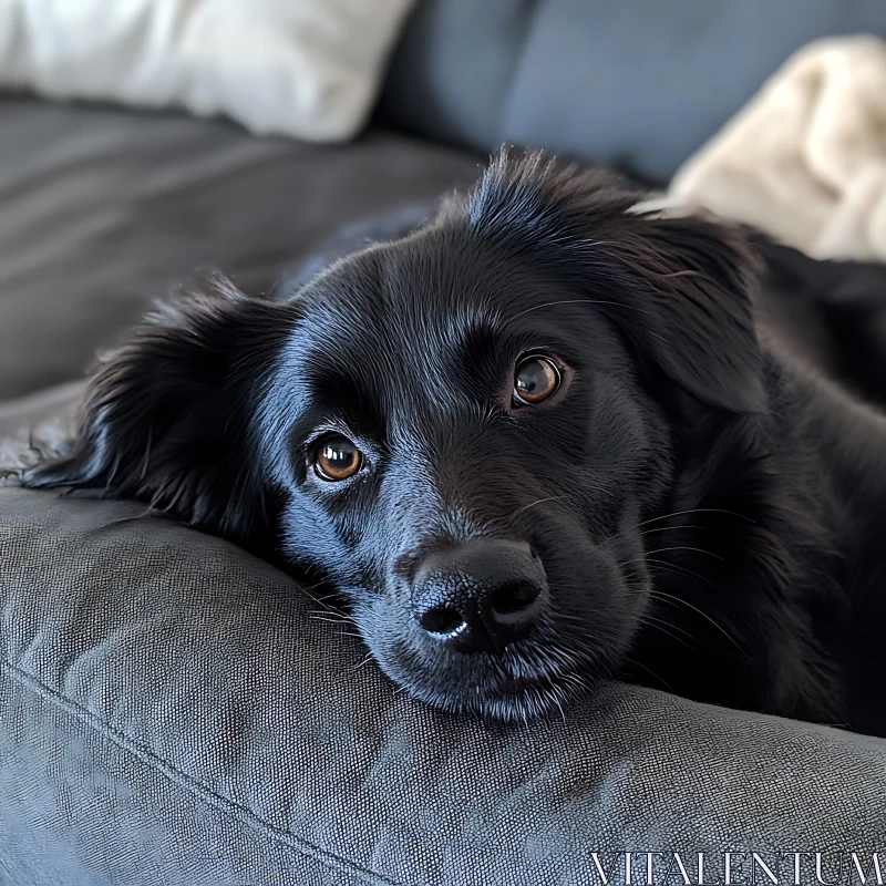 Black Dog Lounging on a Sofa AI Image