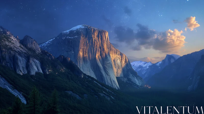 Starry Mountain Range at Night AI Image