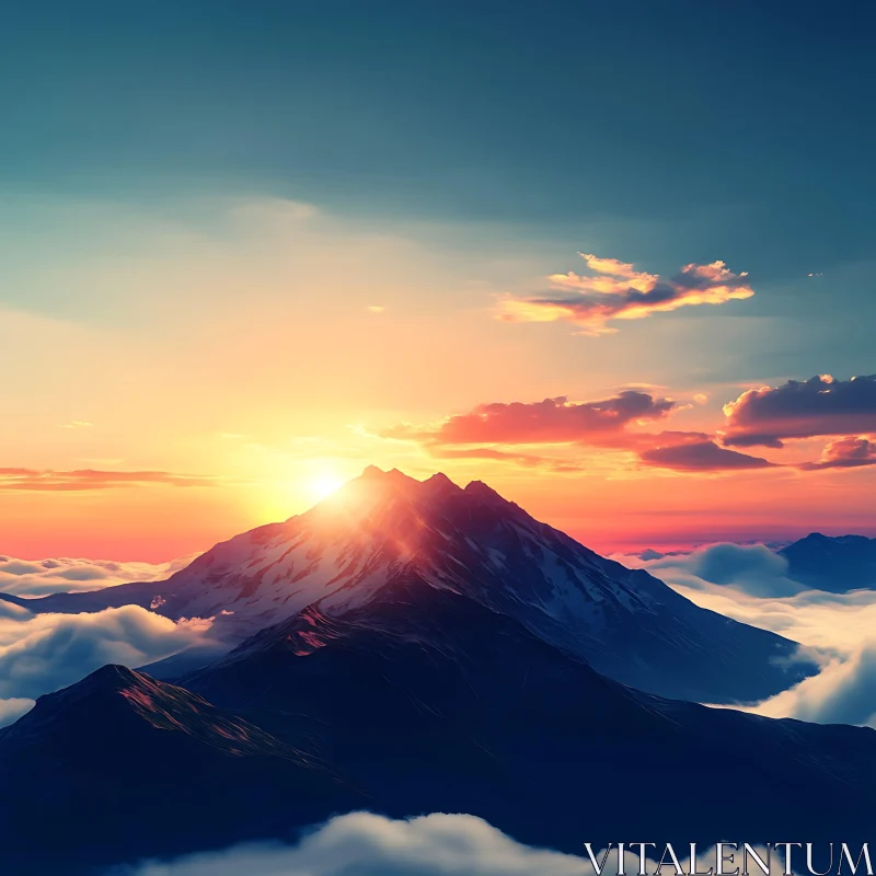 AI ART Sunrise Over Mountain Peaks