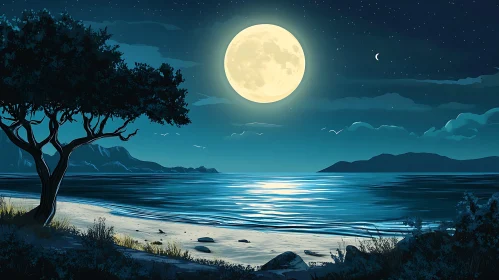 Moonlit Seashore Serenity