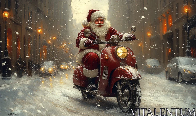 Festive Santa Rides Scooter AI Image