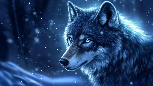 Mystical Wolf Portrait in Blue Hues