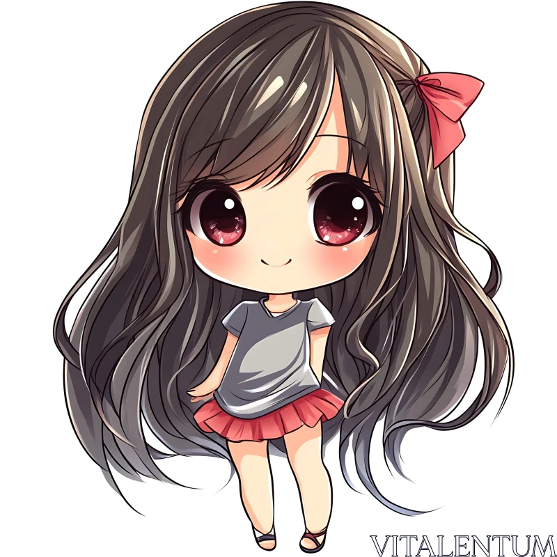 Kawaii Chibi Girl with Sparkling Eyes AI Image