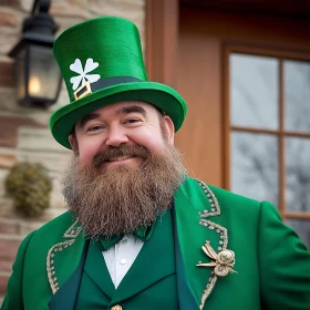 Smiling Man in Green Suit and Clover Hat