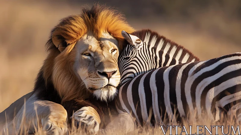 Harmony in the Wild: Lion and Zebra AI Image