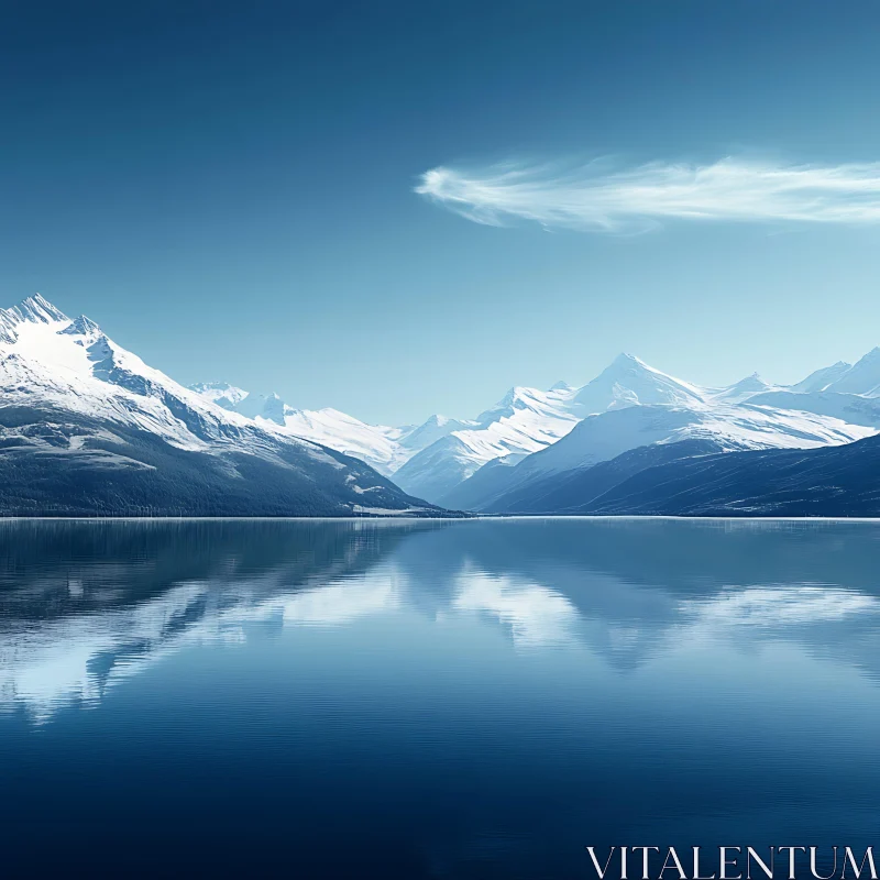 AI ART Snowy Peaks Reflected in Calm Waters