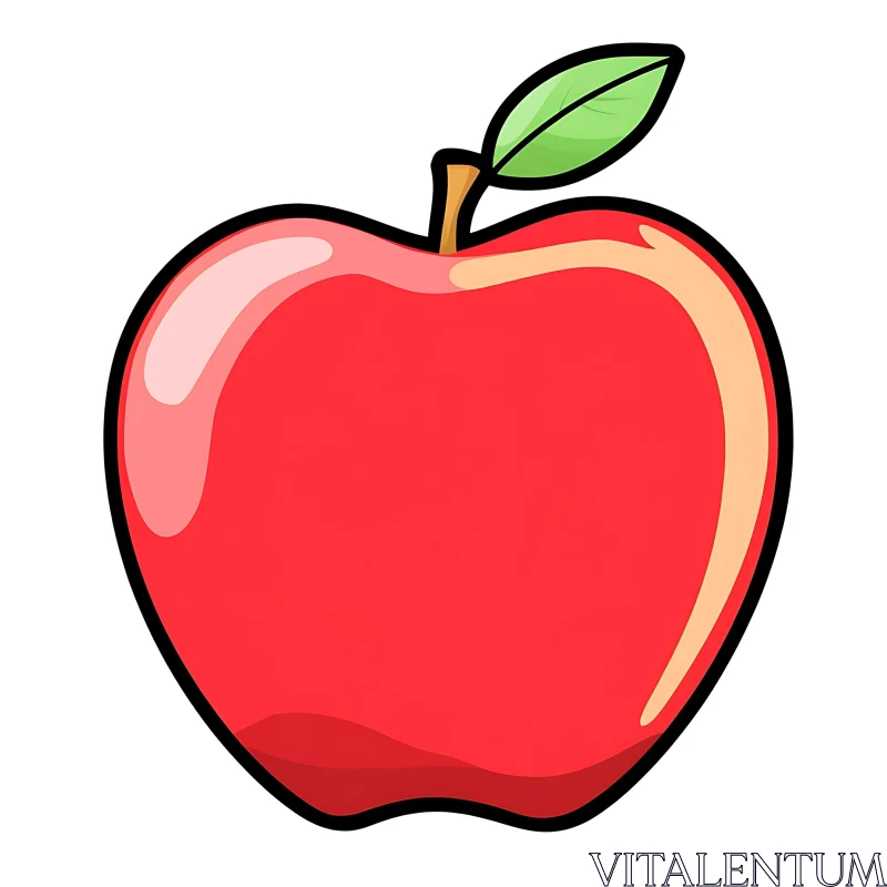 AI ART Cartoon Style Red Apple with Black Outline