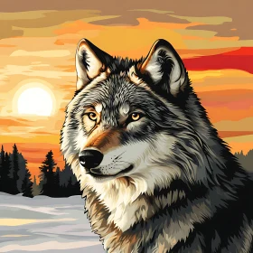 Wolf Portrait with Sunset Background