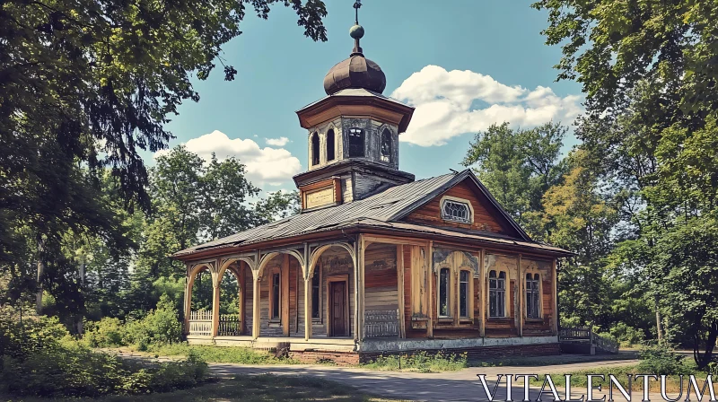 Vintage Wooden House Surrounded by Nature AI Image