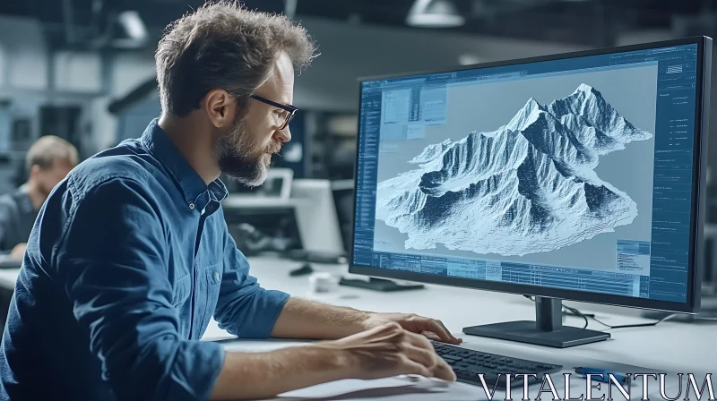 AI ART Digital Mountain Design on Computer Screen