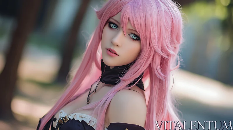 Stunning Pink-Haired Anime Character with Blue Eyes AI Image