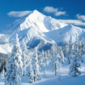 Winter Mountain Scene with Snow-Covered Trees