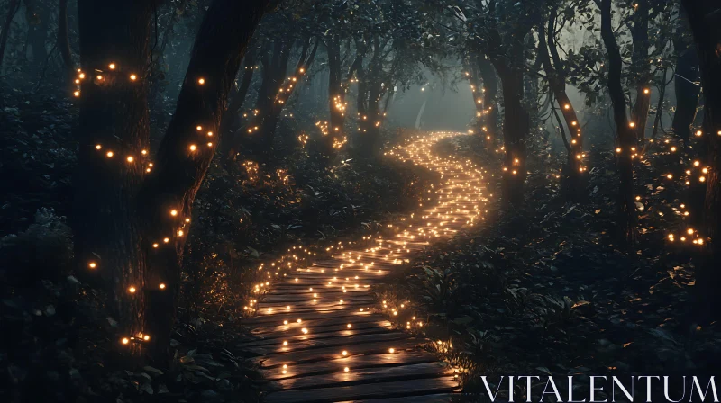 Magical Forest at Twilight with Illuminated Path AI Image