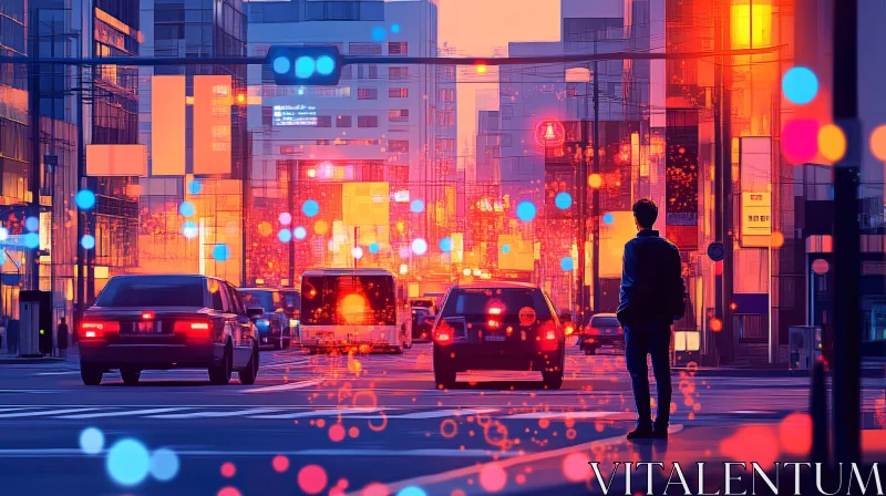 AI ART Urban Night Scene with Figure