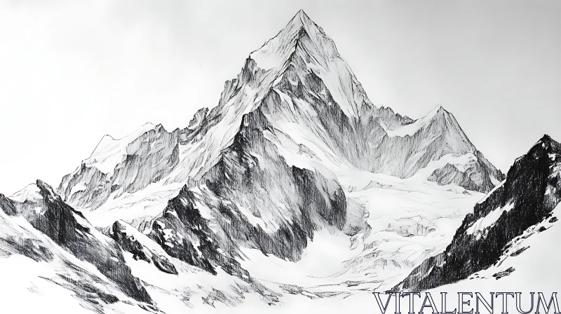 AI ART Snowy Mountain Range Artistic Sketch