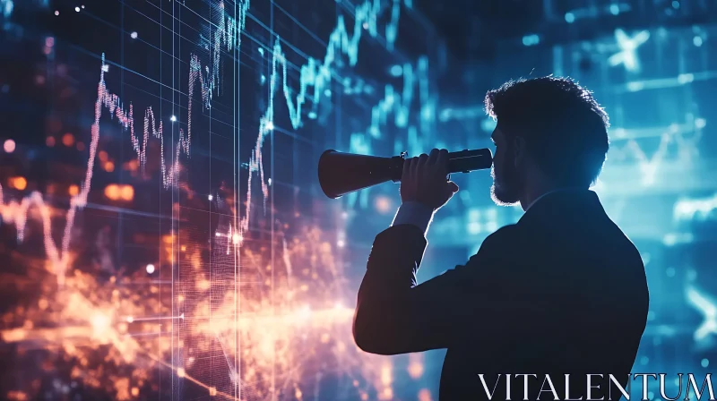 Man with Spyglass Analyzing Market Trends AI Image