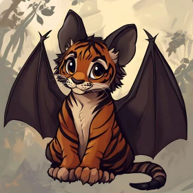 Whimsical Tiger-Bat Hybrid Illustration