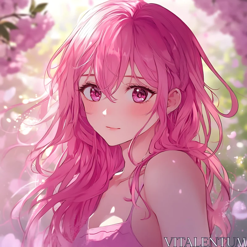 Pink-Haired Anime Girl in Bloom AI Image