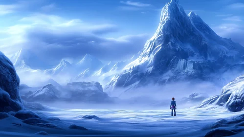 Snowy Peaks and Lone Figure