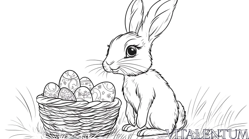 Monochrome Easter Bunny and Eggs AI Image