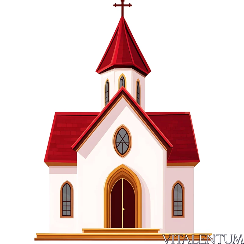 Digital Art of a Church with Red Roof AI Image