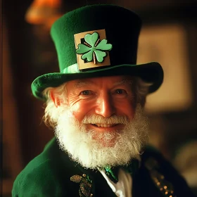 Smiling Leprechaun with Shamrock Hat