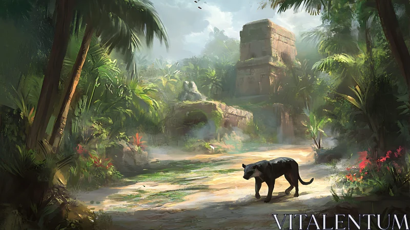 Jungle Panther Landscape AI Image