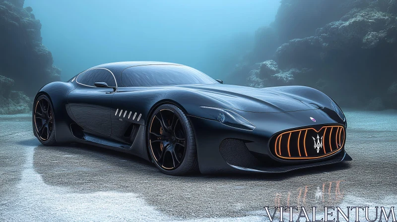 AI ART Underwater Sports Car with Orange Accents