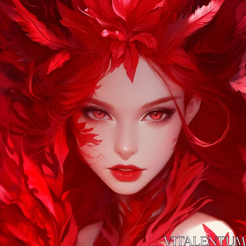 AI ART Crimson Foliage Woman: A Monochromatic Portrait