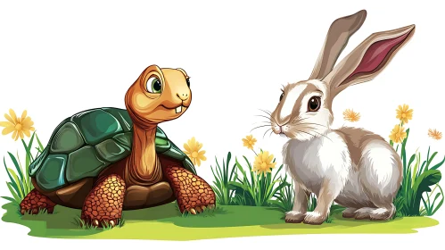 Hare and Tortoise Cartoon Image