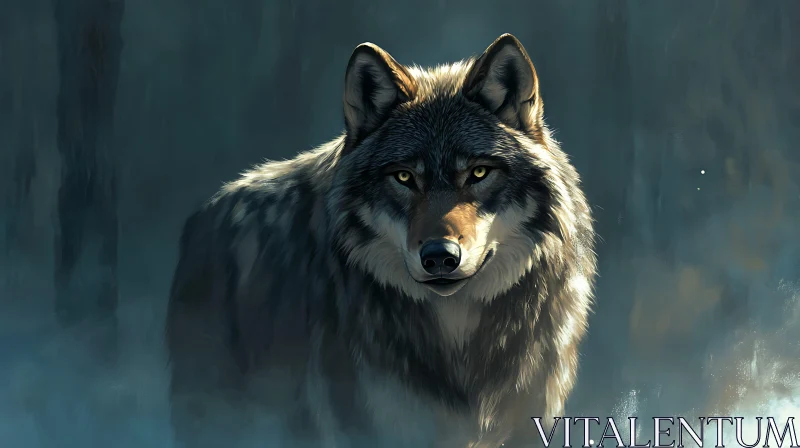 Wolf in the Misty Forest AI Image